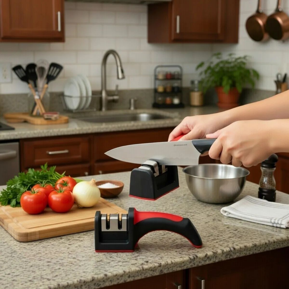 MOVI - Afilador Profesional 3 Etapas Amolador Cuchillos Acero y Cerámica con mango Ergonómico