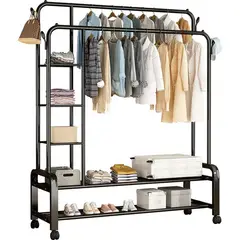 GENERICO - PERCHERO ORGANIZADOR DOBLE FIERRO INOXIDABLE CON RUEDAS