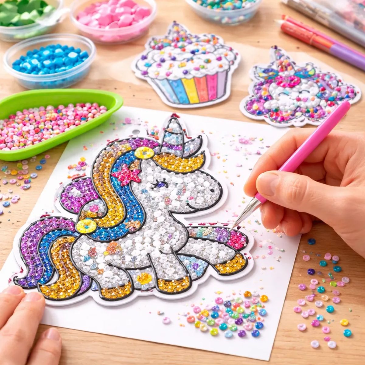 SEW STAR - Set de Arte con Diamantes – Más de 1.000 Diamantes, 12 Stickers y Accesorios para Niñas desde 8 Años