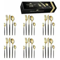 GENERICO - Set 30 Piezas Cubiertos Cuchillería Acero Inoxidable Dorado