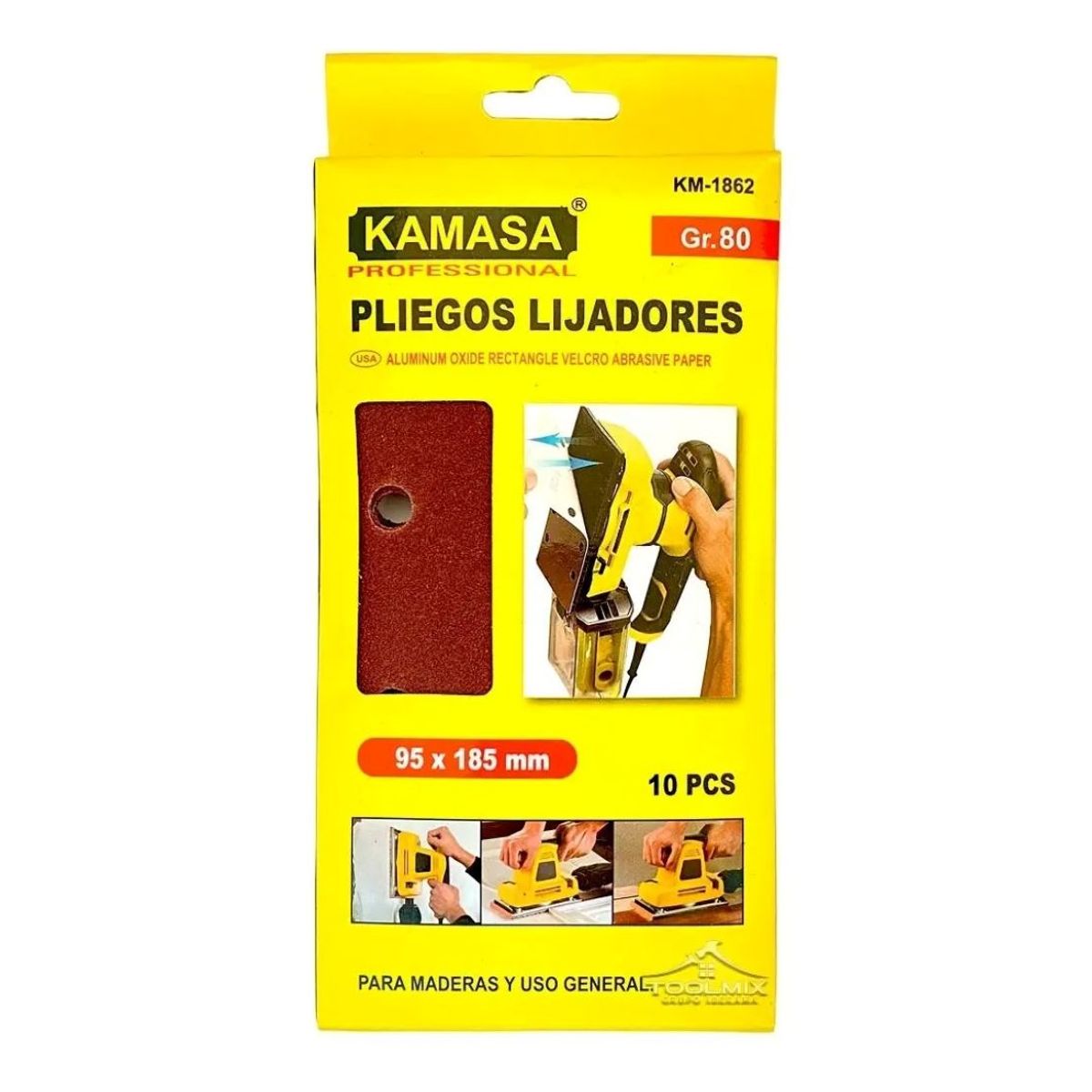 KAMASA - Set 10 Lijas Rectangular Con Velcro Madera Metal 95x185mm (P80 )