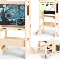 UMEXUS - Torre De Aprendizaje Montessori 3 En 1 Plegable Con Pizarra Madera