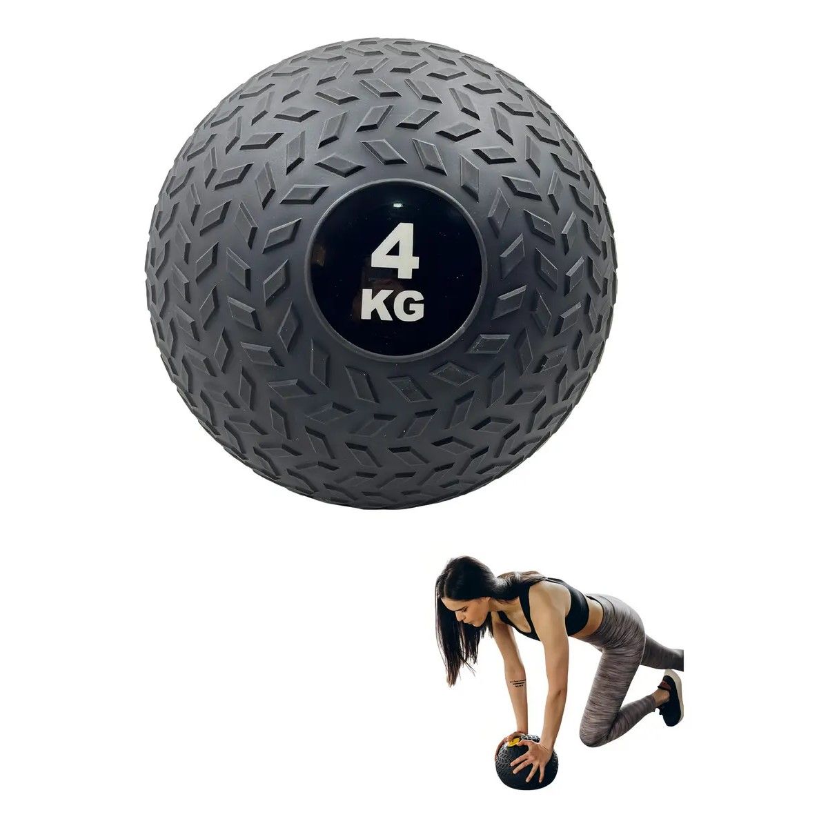 GENERICO - Balón Medicinal 4kg Linea Sport Goma Antideslizante Negro 23cm BELUG