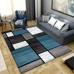 GENERICO - Alfombra 200x240cm Azul petróleo, gris, negro y blanco