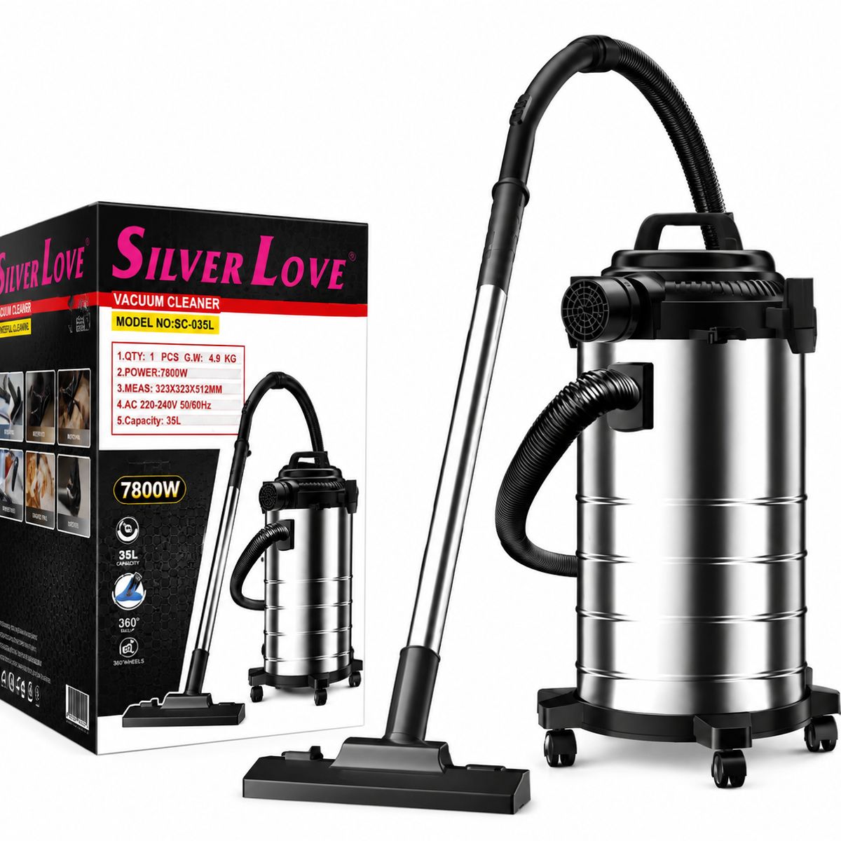 GENERICO - Aspiradora Industrial Multifuncional 35L 7800W Silver Love SC-035L