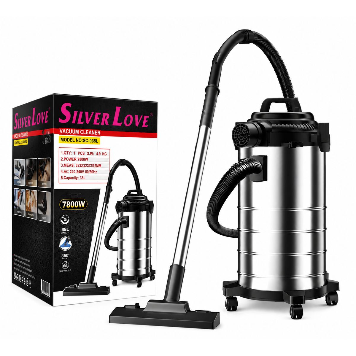 GENERICO - Aspiradora Industrial Multifuncional 35L 7800W Silver Love SC-035L