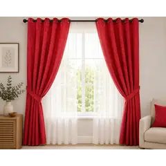 GENERICO - Cortina Gruesa Roja de Lino Bambu 2 paños 1.45m x 2.20m Argollas Metalica