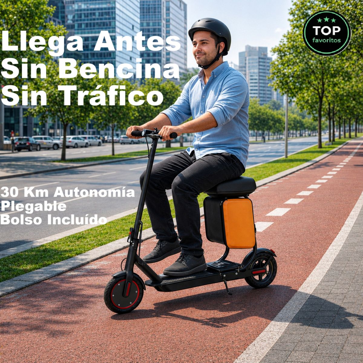 MOVI - Scooter Urbano Plegable con Asiento y Bolso – Ideal para la ciudad - 30 km Autonomía - 25 km/h