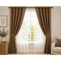 GENERICO - Cortina Gruesa Cafe de Lino Bambu 2 paños 1.45m x 2.20m Argollas Metalica