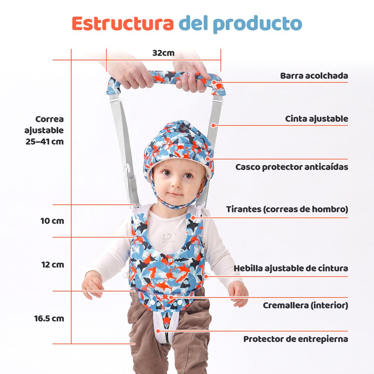 ZSPK - Arnés para Bebé Aprender a Caminar con Casco Protector  Cinturón de Seguridad Anticaídas Ajustable