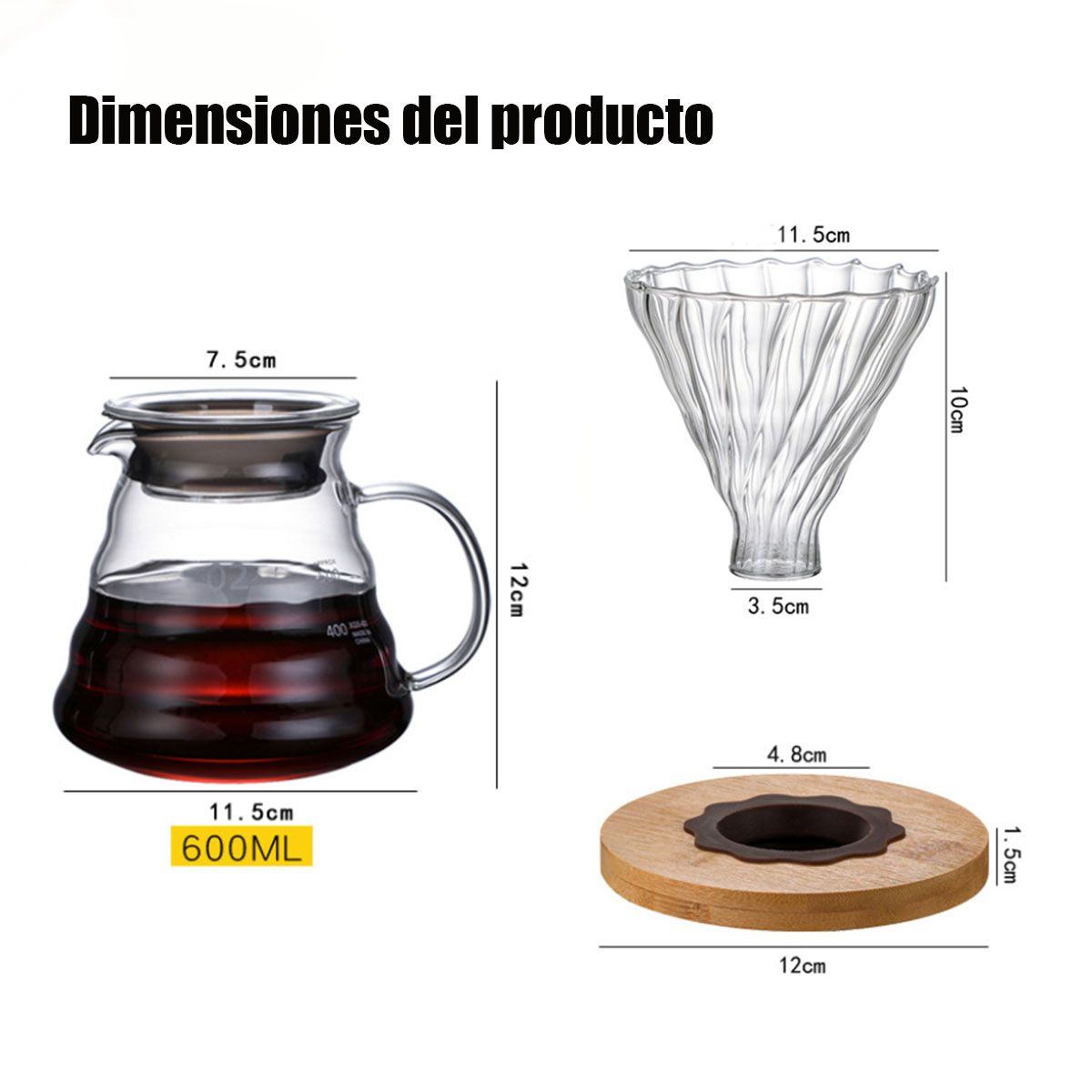 GENERICO - Set Cafetera De Vidrio 600ml + 100 Filtros V60 - Estilo Nube