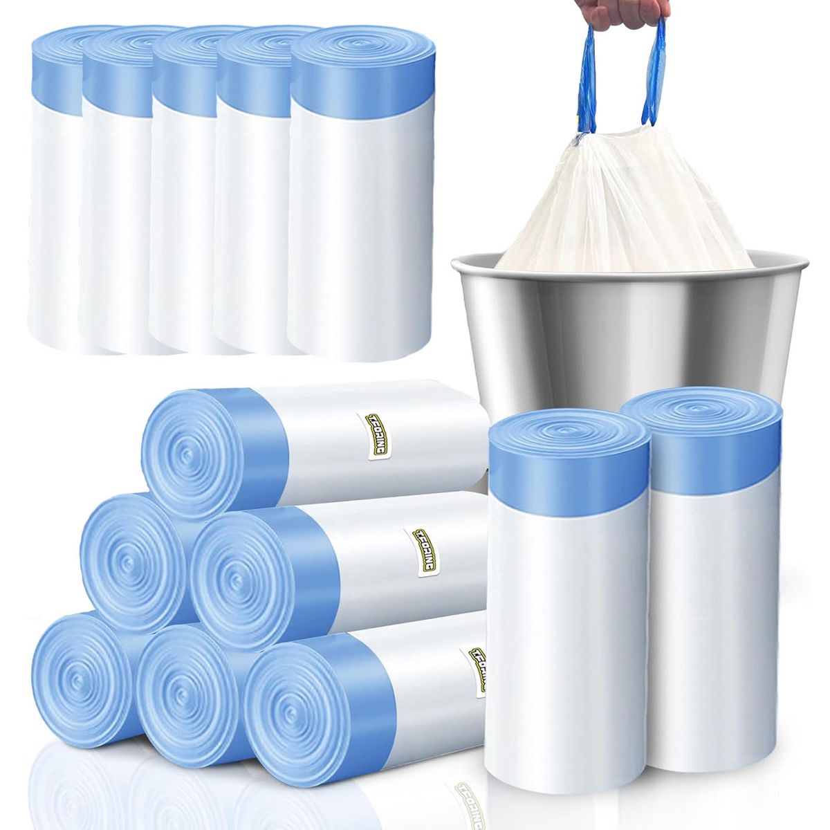 GENERICO - 300 Unidads Bolsa De Basura Grande Con Cordón Para Baño Cocina Hogar 20L