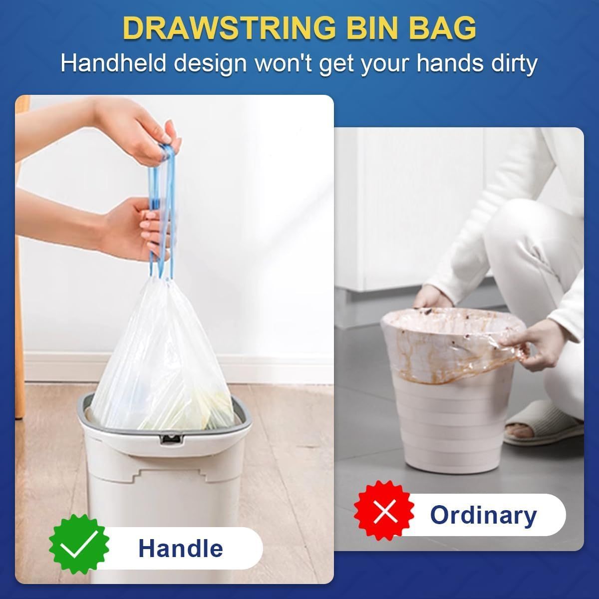 GENERICO - 300 Unidads Bolsa De Basura Grande Con Cordón Para Baño Cocina Hogar 20L