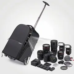 DECO GEAR - Mochila Cámara 3-en-1 Carrito Trolley, Bolso y Mochila Impermeable Divisores Acolchados