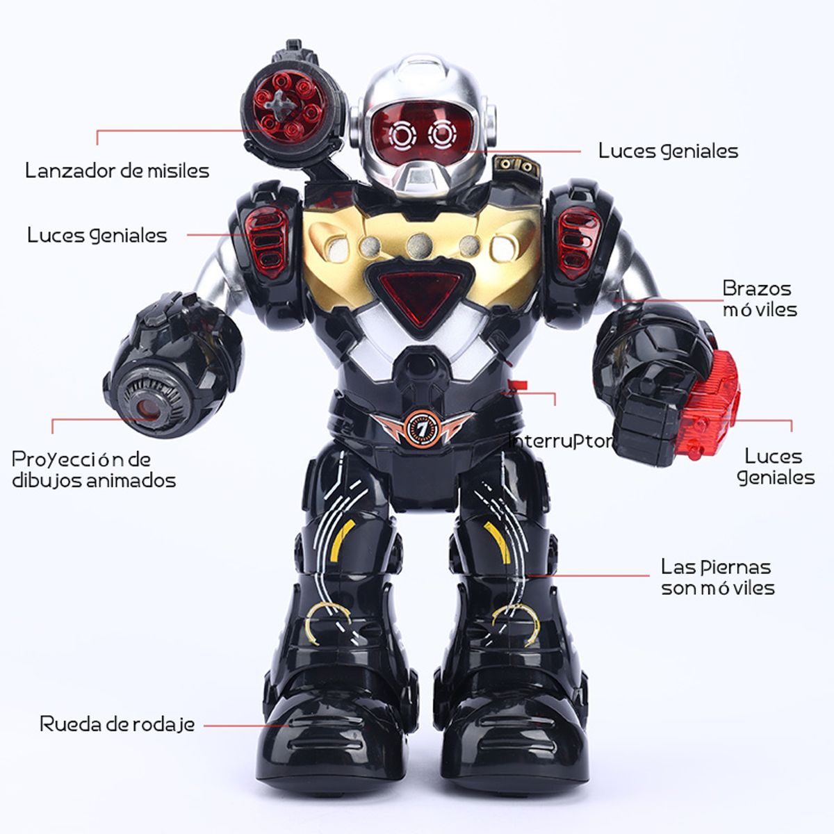CLEBER - Cleber Robot de Juguete Star Warrior con Luces Música y Proyección