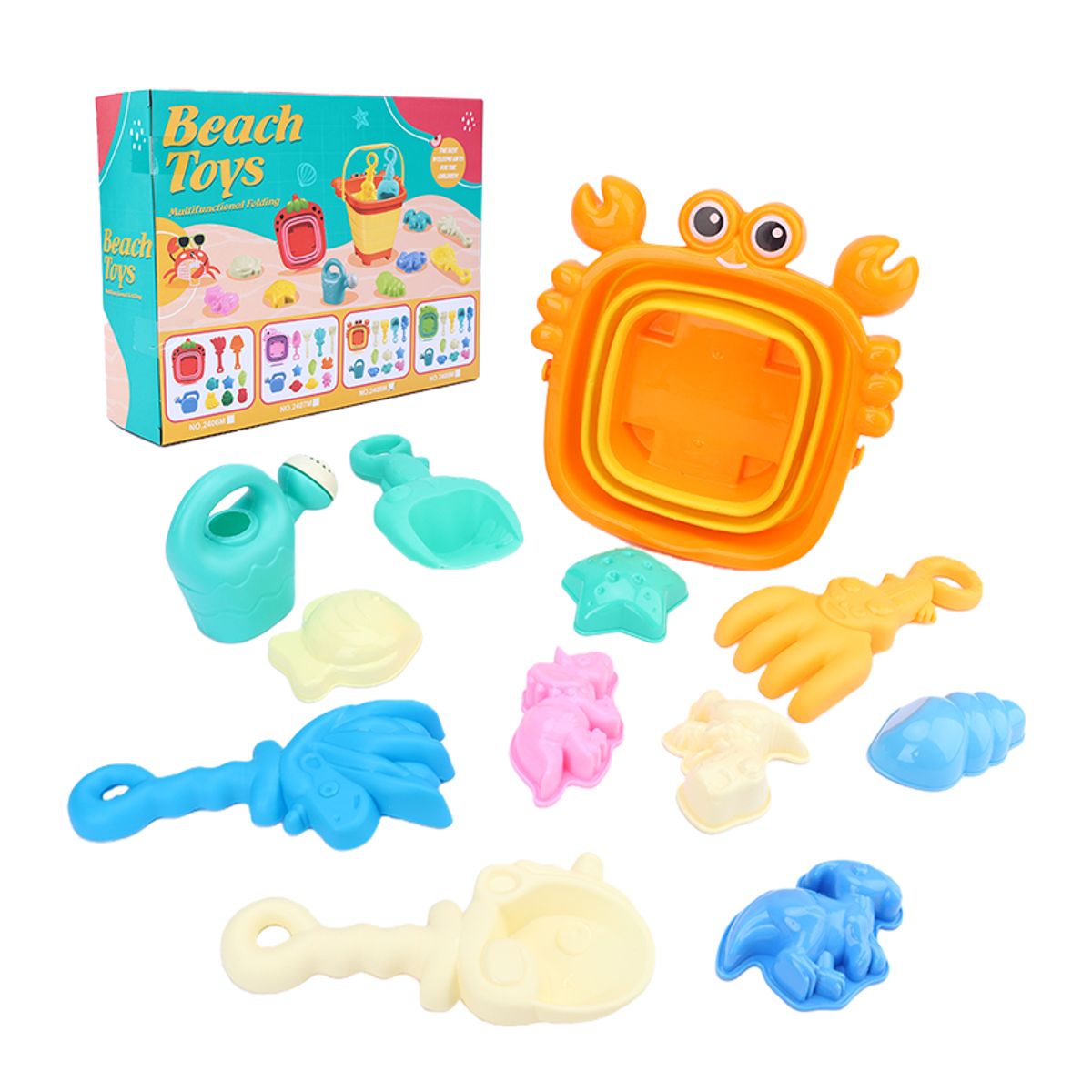 CLEBER - Cleber Set de Juguetes de Playa Plegable con Balde y Moldes de Arena