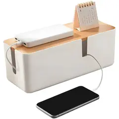 GENERICO - Caja De Almacenamiento De Cables Con Tapa De Bambú Organizador De Cables Enchufes