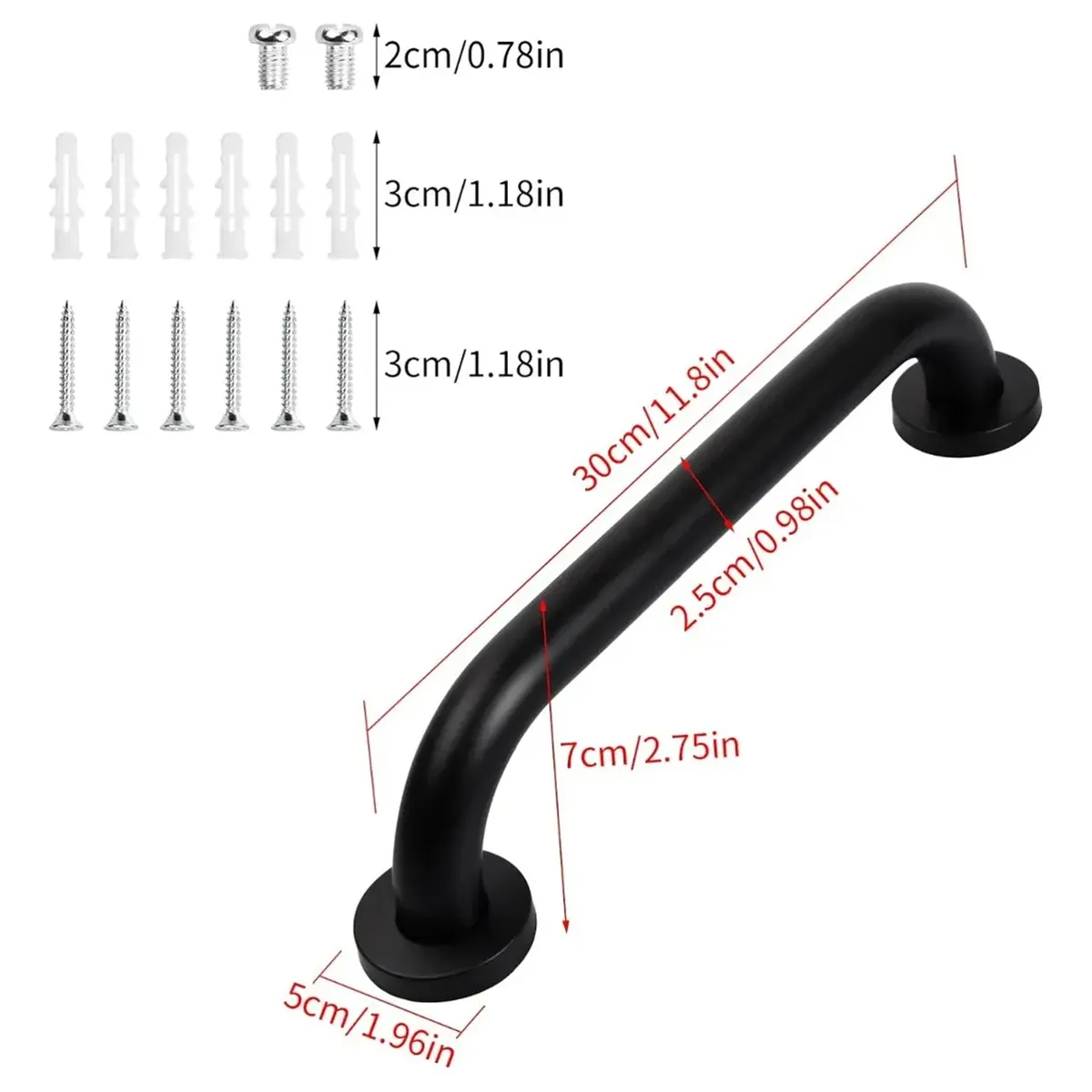 GENERICO - Barra De Seguridad Acero Inoxidable Negro Mate 30cm