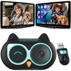 OTTOCAST - OTTO Caja inalámbrica CarPlay con cámara HD para supervisar a los niños y visión nocturna de 150°