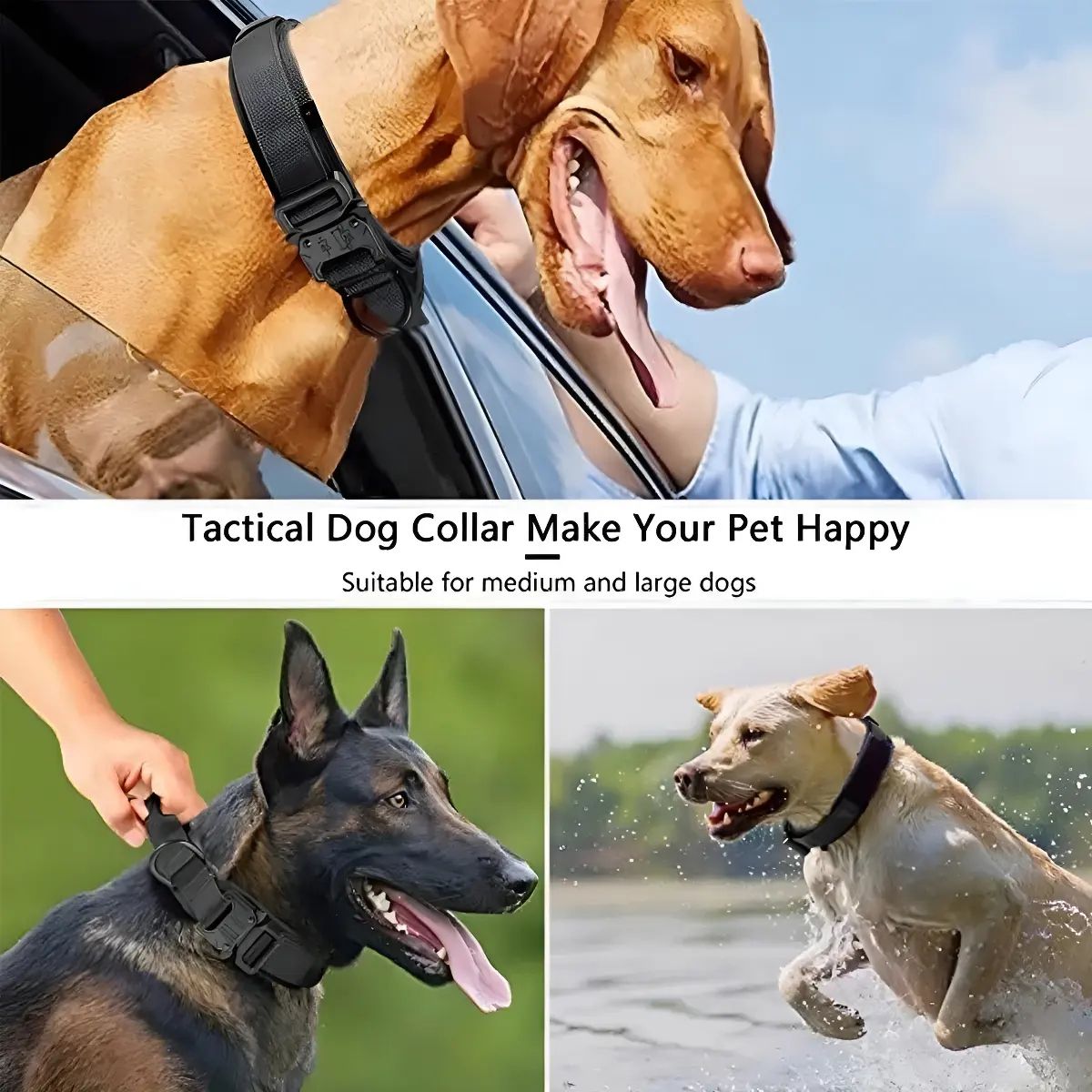 GENERICO - Collar Táctico Perro Nailon Negro Ajustable M 36-47cm