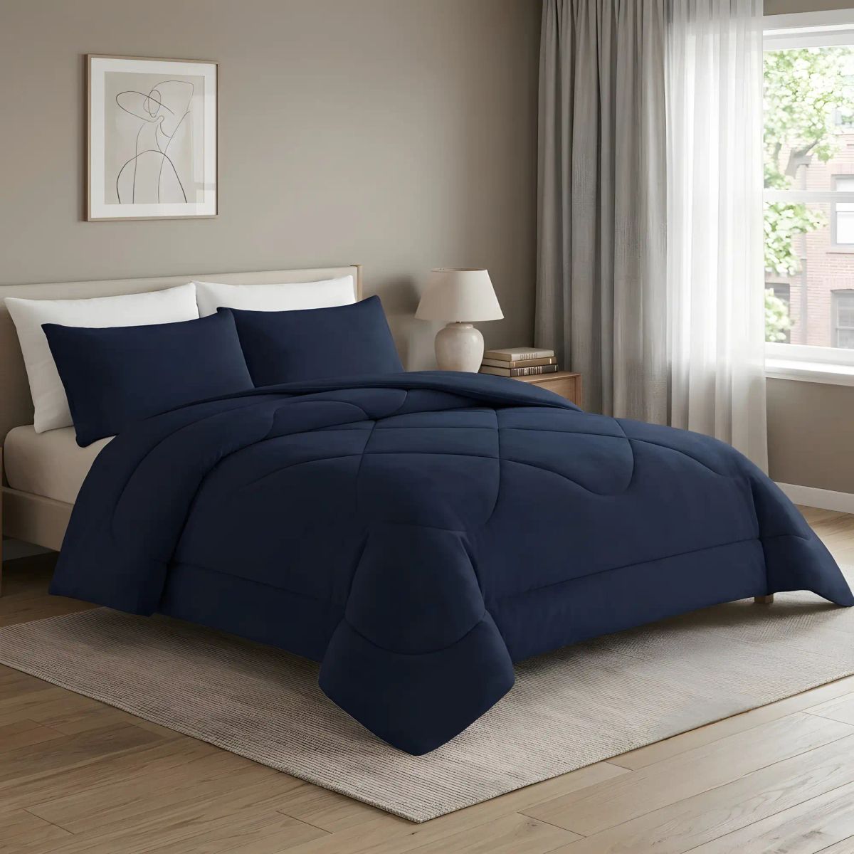 GENERICO - PLUMON INVIERNO 2 PLAZA 230CM X 250CM COLOR AZUL OSCURO