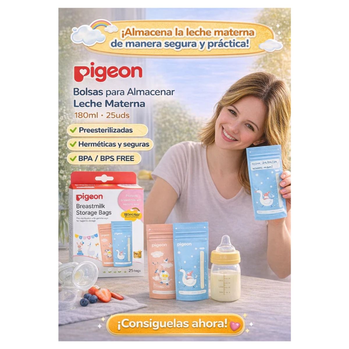 PIGEON - Bolsas para Almacenar Leche Materna Pigeon 180ml - 25 unidades