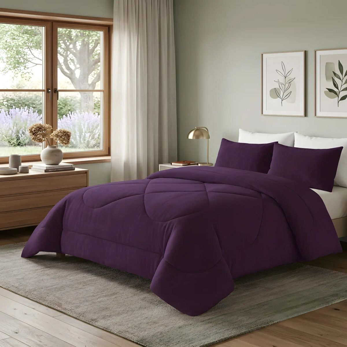 GENERICO - PLUMON INVIERNO 2 PLAZA 230CM X 250CM COLOR MORADO OSCURO