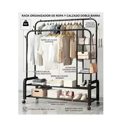 GENERICO - Perchero Organizador Colgante Ropa Doble Barra Tendedero 88k Negro
