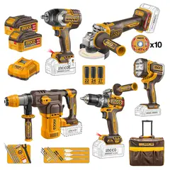 INGCO - Combo INGCO: Taladro + Llave Imp + Esmeril + Rotomartillo