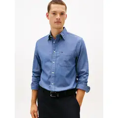 TOMMY HILFIGER - Camisa Regular Fit Con Logo Azul