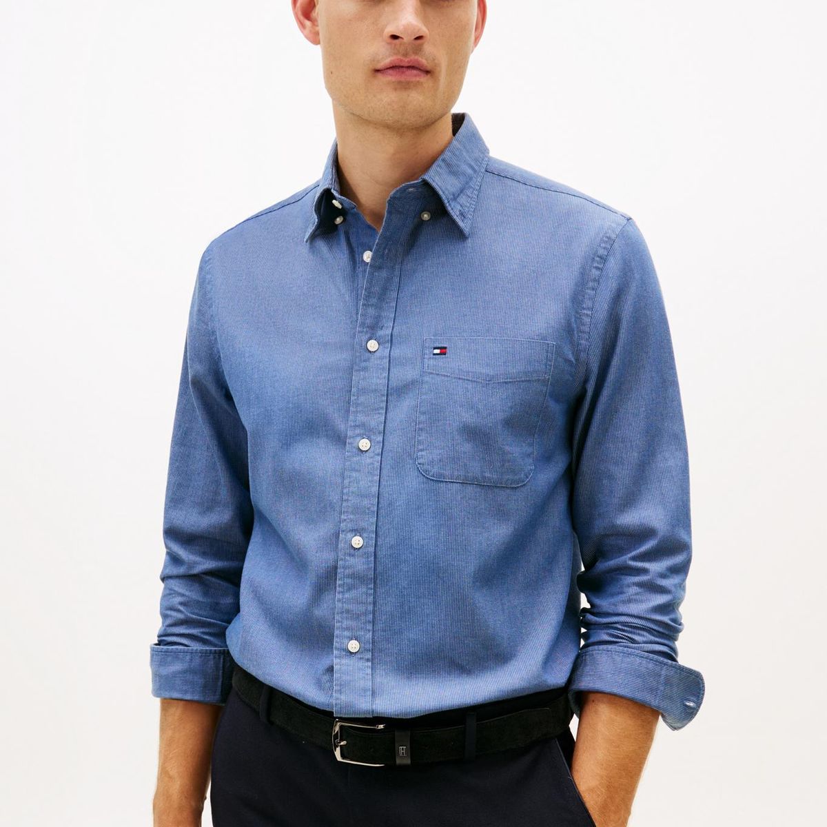 TOMMY HILFIGER - Camisa Regular Fit Con Logo Azul Tommy Hilfiger