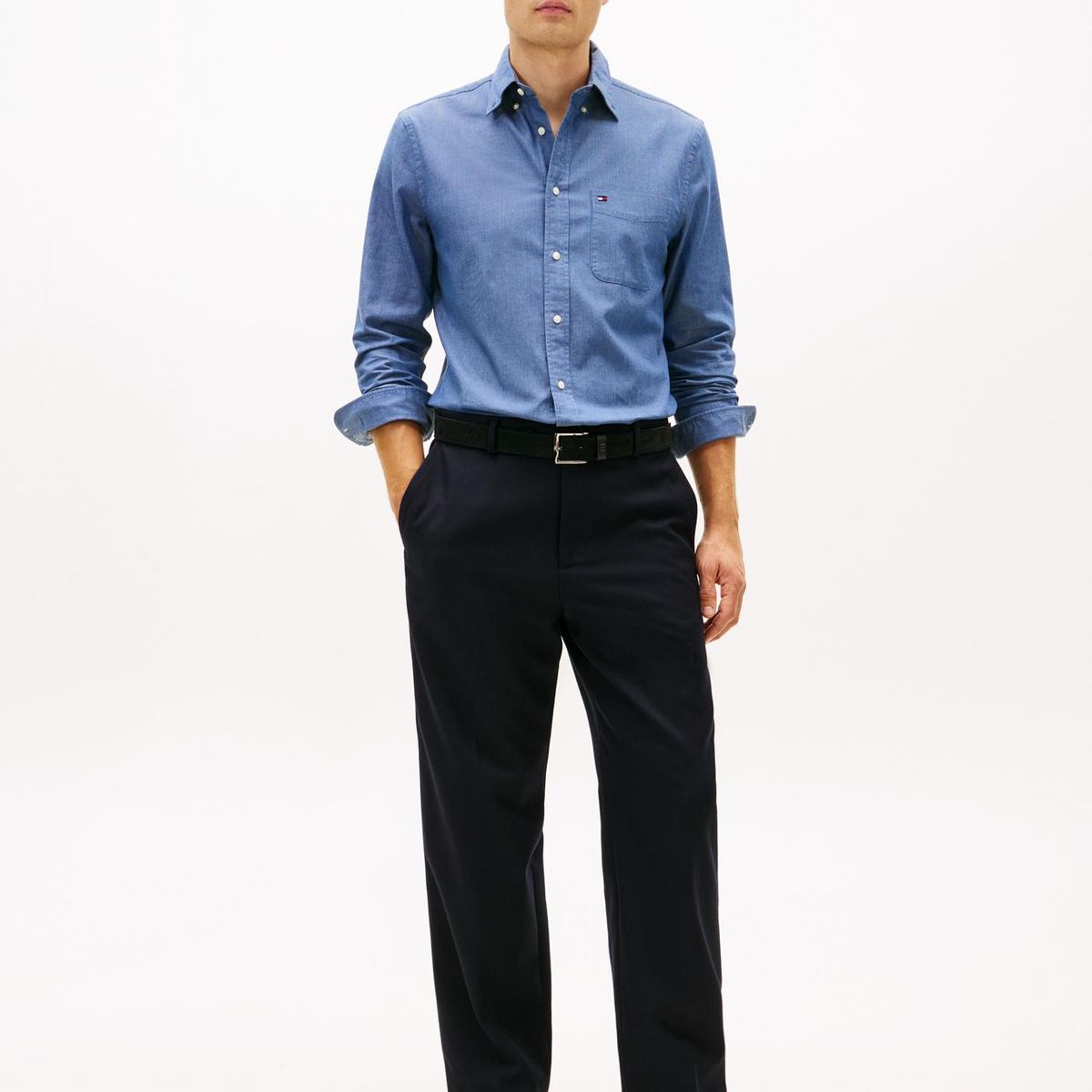 TOMMY HILFIGER - Camisa Regular Fit Con Logo Azul Tommy Hilfiger