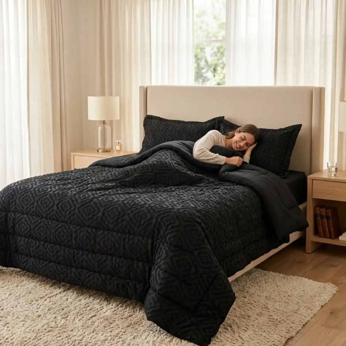 GENERICO - Plumón Ligero 2 Plazas Jacquard Sin Costuras