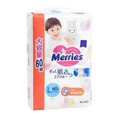 MERRIES - Pañales Talla L 60 Unidades Premium Japones Broche