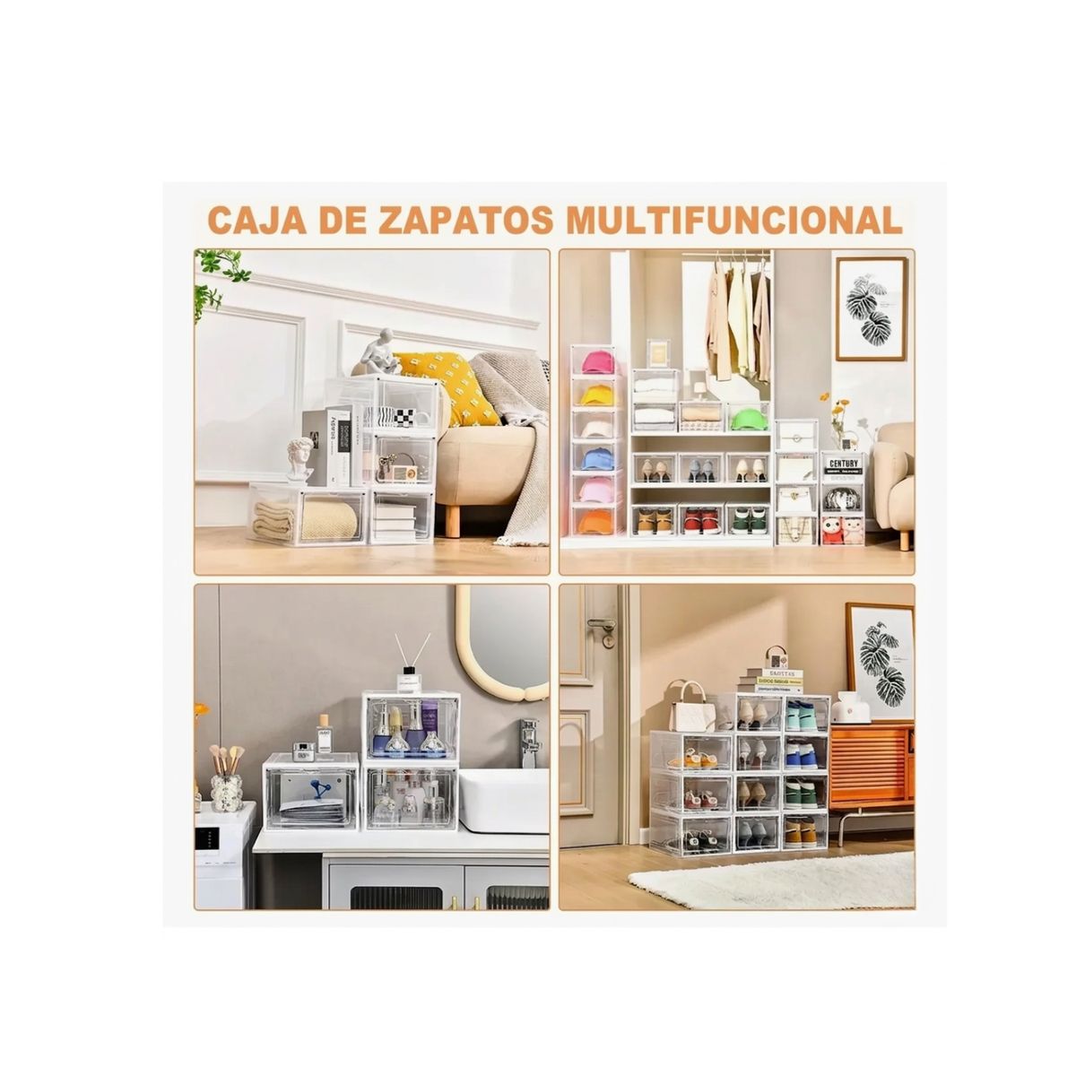 GENERICO - Pack 6 Mueble Organizador Zapatos Tapa Rígida Visor Cajones