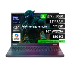 ACER - Notebook Gamer / Intel Core Ultra 9 275HX / 1TB SSD / 32GB RAM /RTX5060 / 16" WQXGA 180Hz