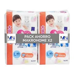 MERRIES - Pack 2 Pañales Talla L 120 Unidades Premium Japonés