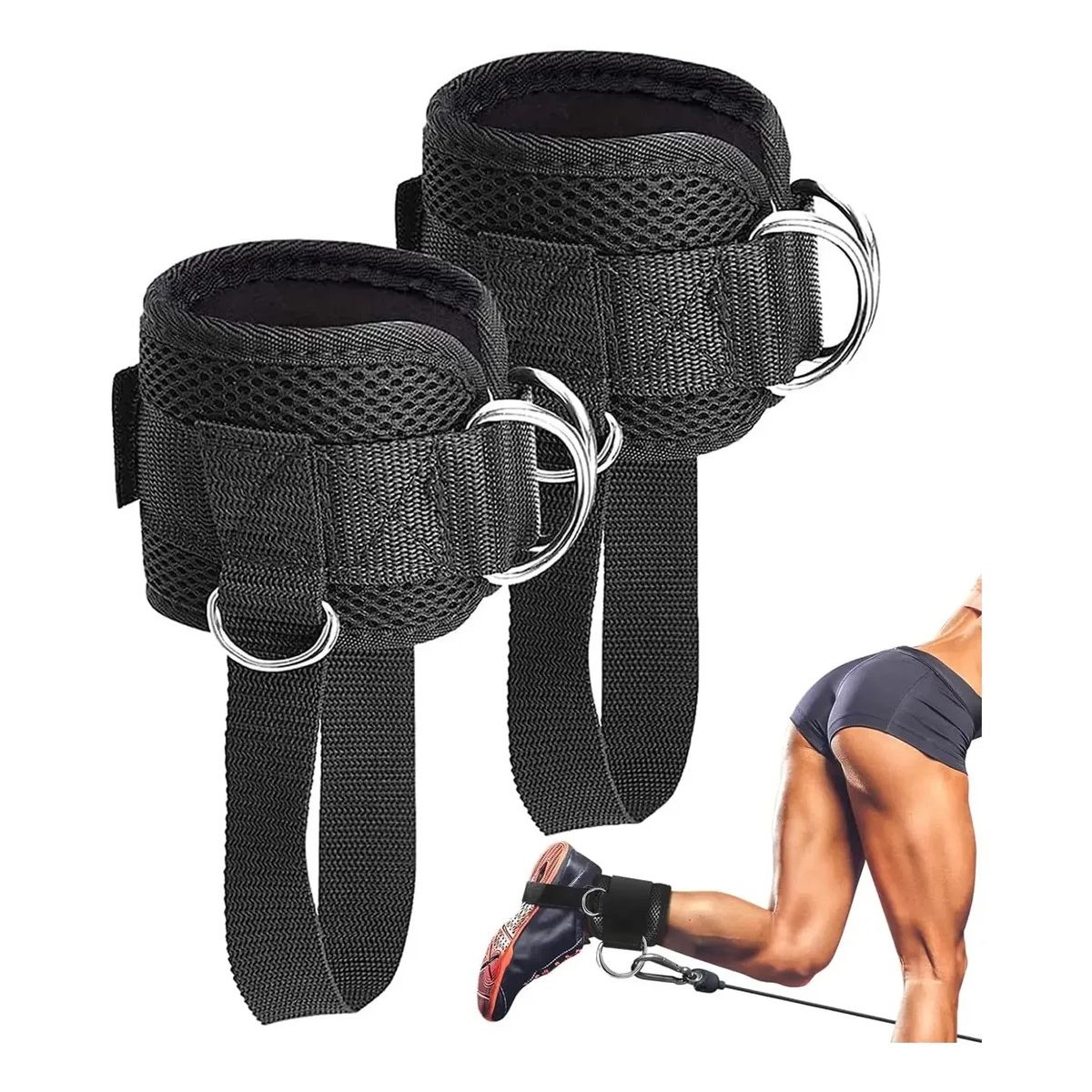 GENERICO - Par Tobilleras Para Polea Negra Enganche Gym Glúteos Labg