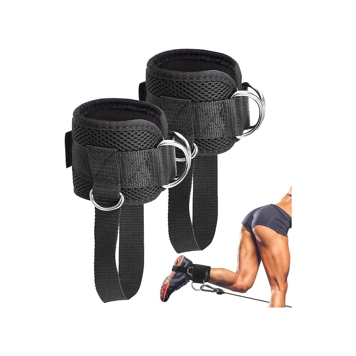 GENERICO - Par Tobilleras Para Polea Negra Enganche Gym Glúteos Labg