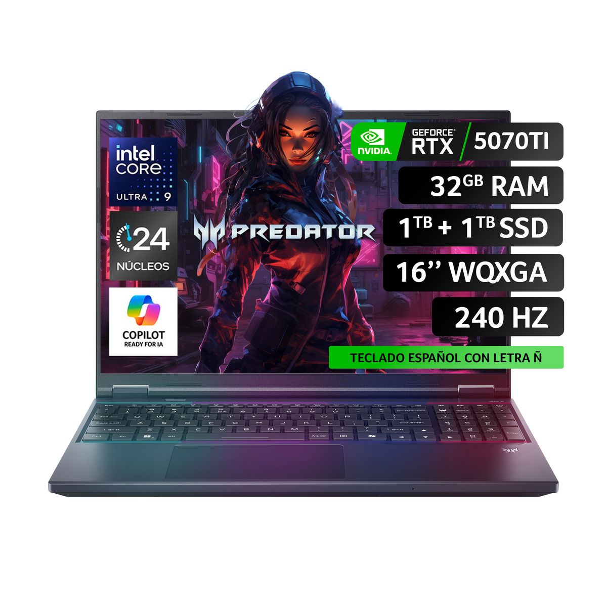 ACER - Notebook Gamer Acer / Intel Core Ultra 9 275HX / 1TB SSD / 32GB RAM /RTX5070TI / 16" WQXGA  240Hz