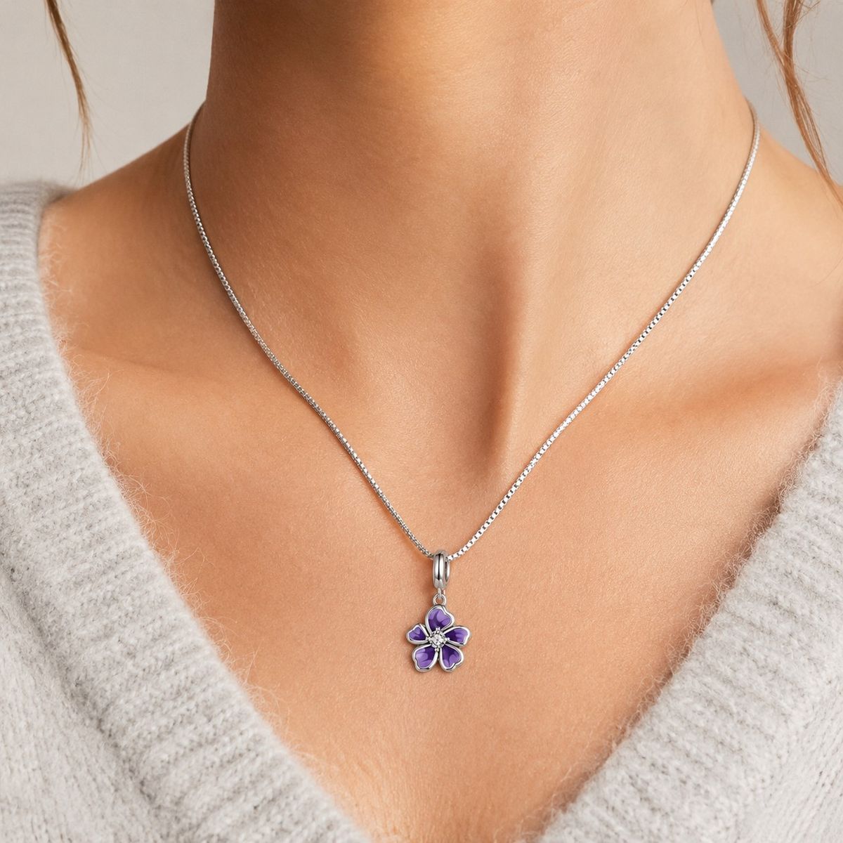 LK LUKSO - Cadena con Charm Flor Morado Plata Ley 925