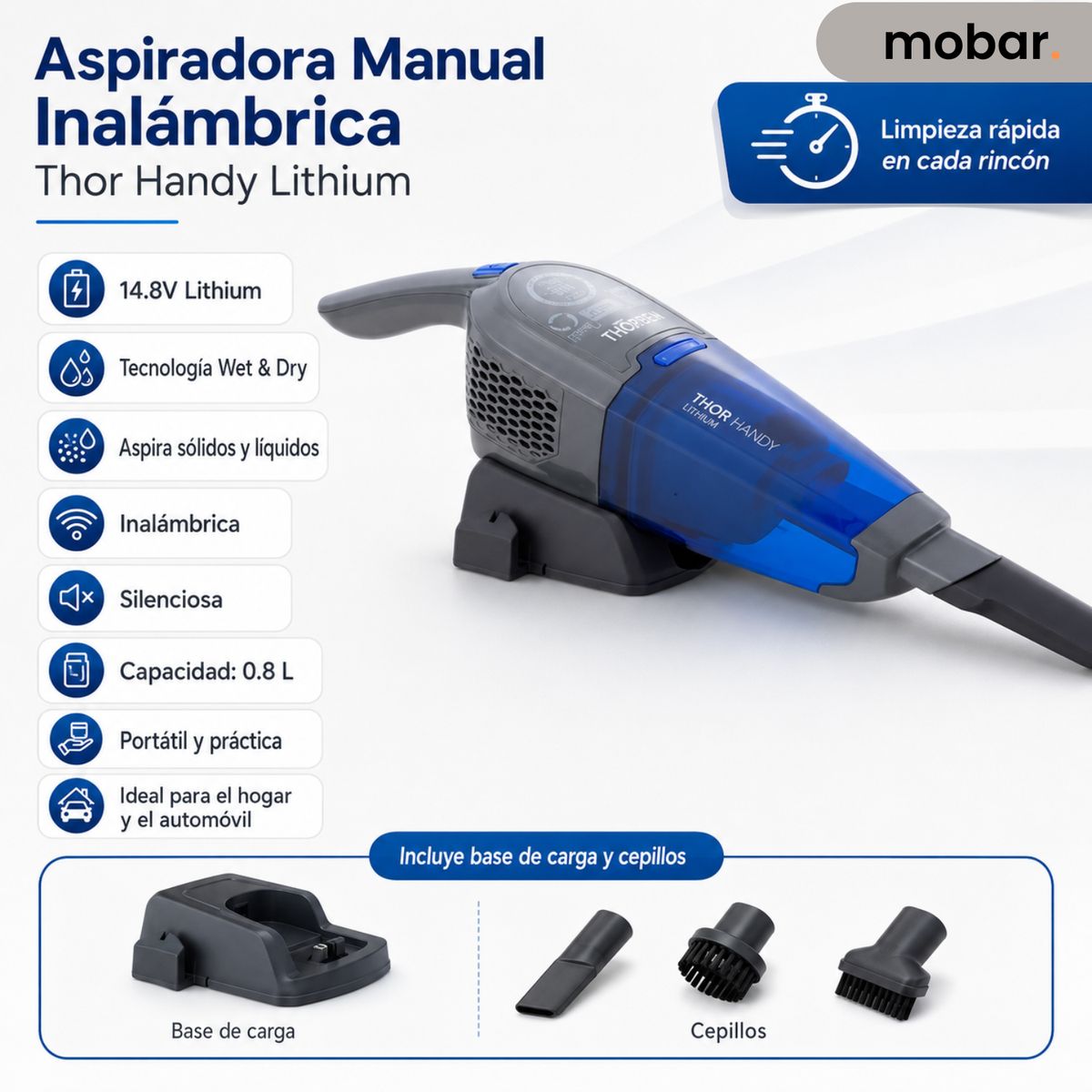 THORBEN - Aspiradora Inalambrica Portatil Thorben Thor Handy Lithium