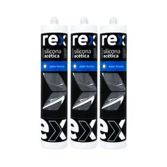 REX - Pack 3 Silicona Acética Blanca con Fungicida Cartucho 300 ml