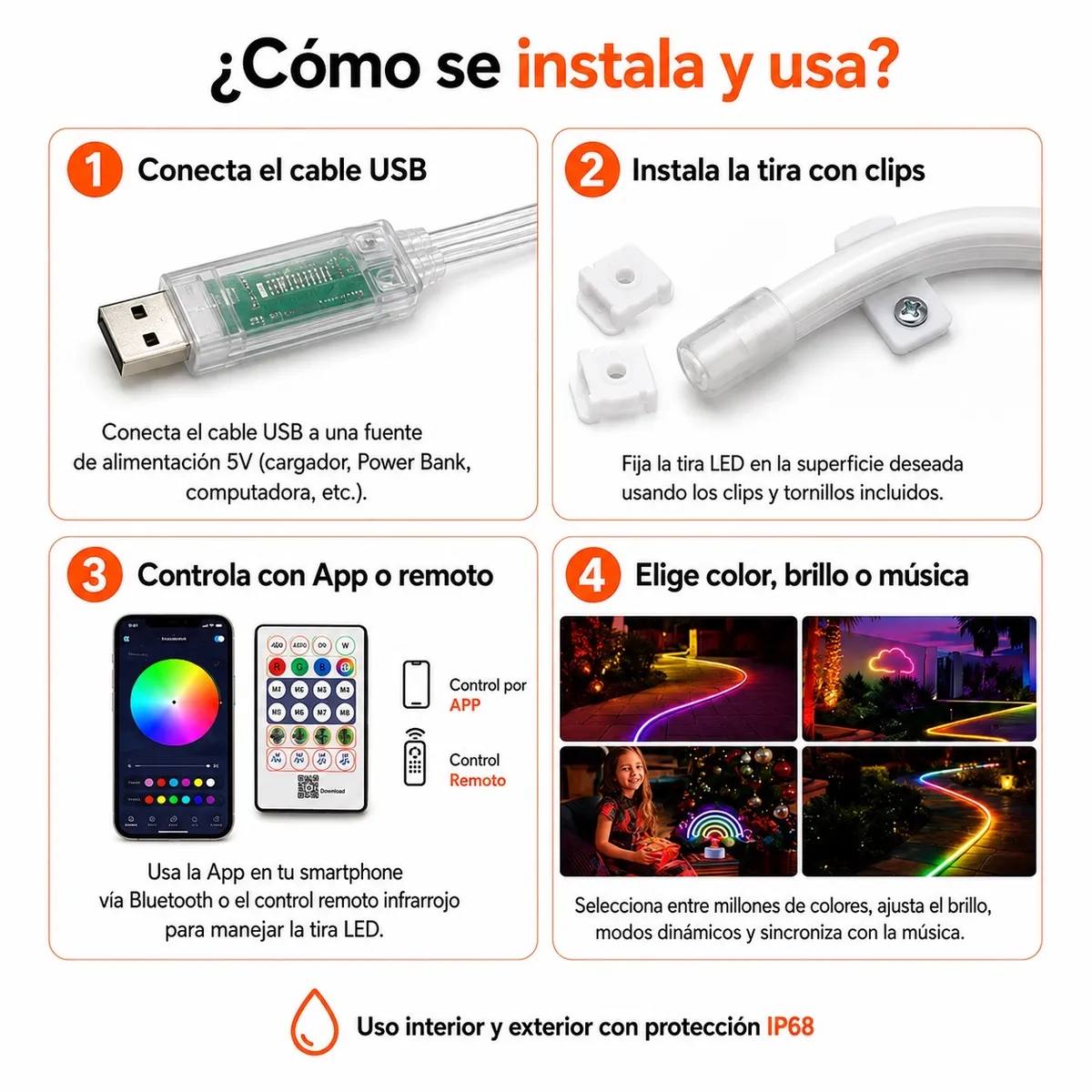 DOPA - Tira De Luces Led Neón Rgb Flexible Usb 4m Con Control