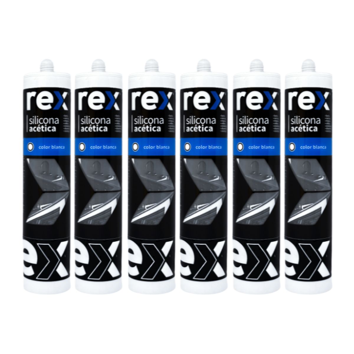 REX - Pack 6 Silicona Acética Blanca con Fungicida Rex Cartucho 300 ml