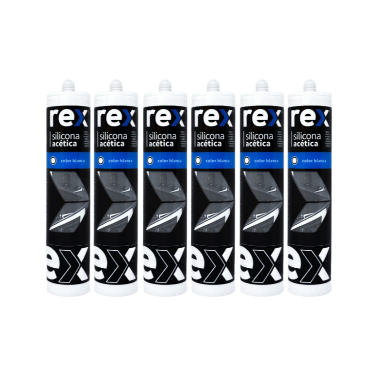 REX - Pack 6 Silicona Acética Blanca con Fungicida Rex Cartucho 300 ml