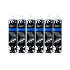 REX - Pack 6 Silicona Acética Blanca con Fungicida Cartucho 300 ml