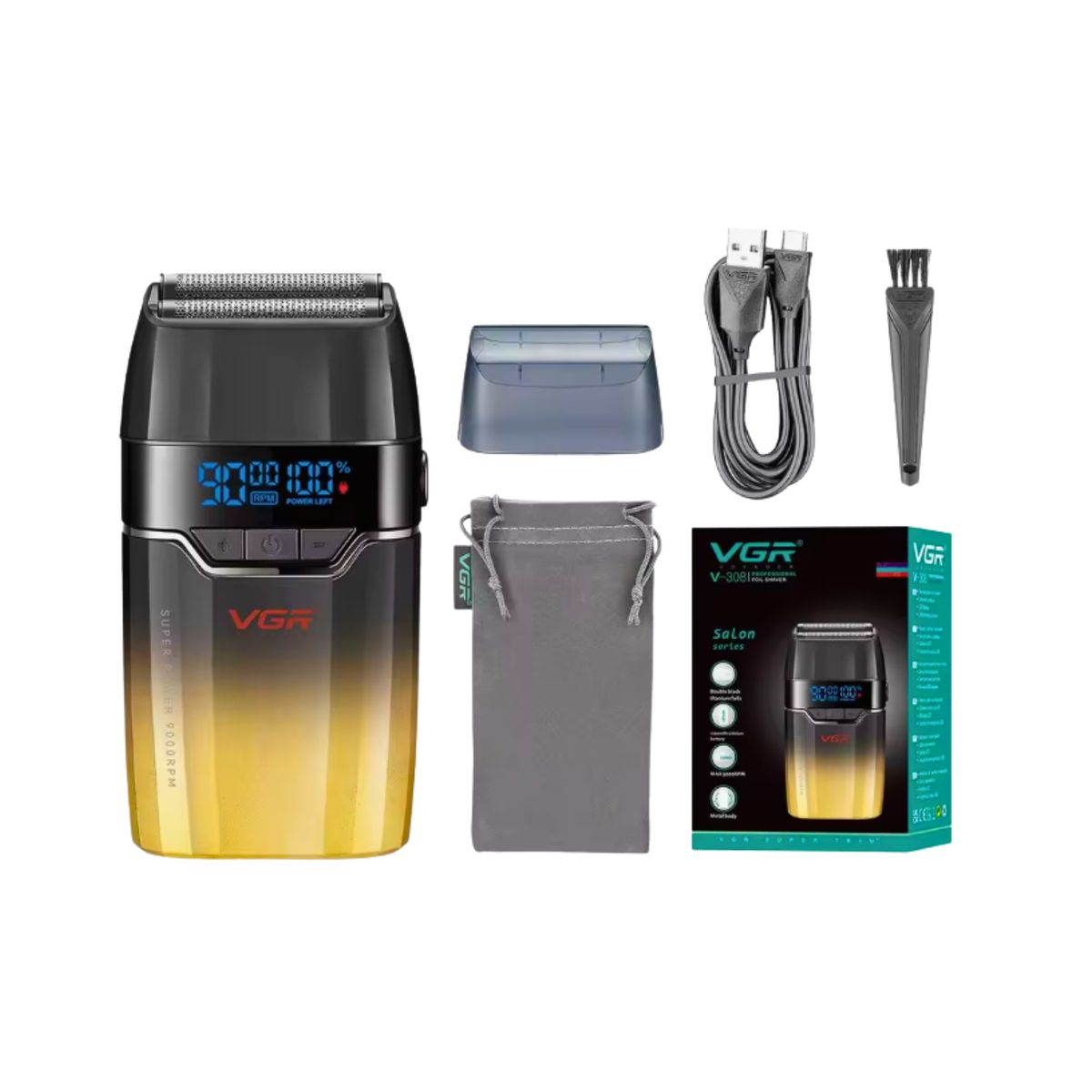 VGR - Afeitadora Profesional Shaver Vgr V-308 De 9000 Rpm Dorado