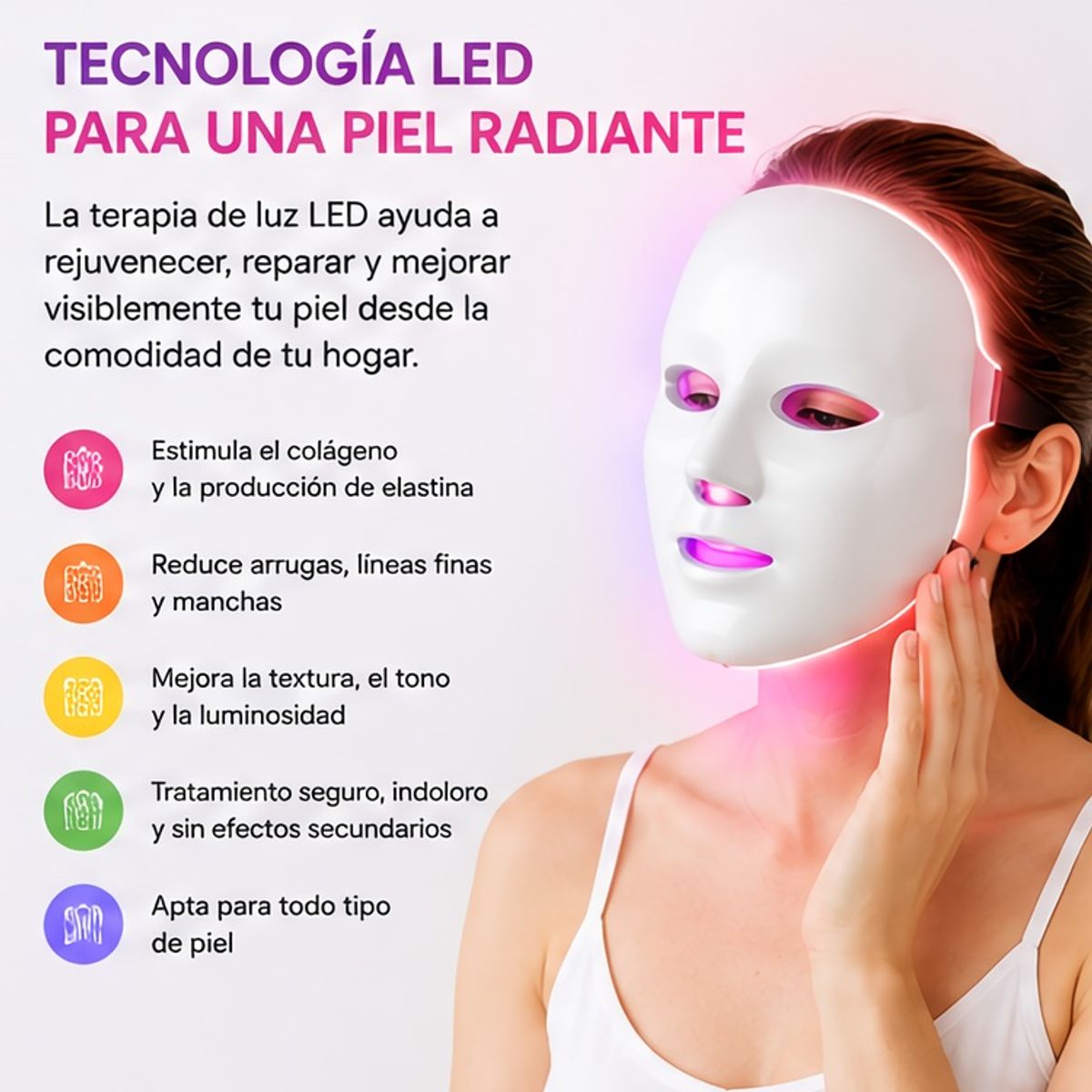 MOVI - Máscara Facial LED 7 Colores Terapia Luz Rejuvenecimiento Facial