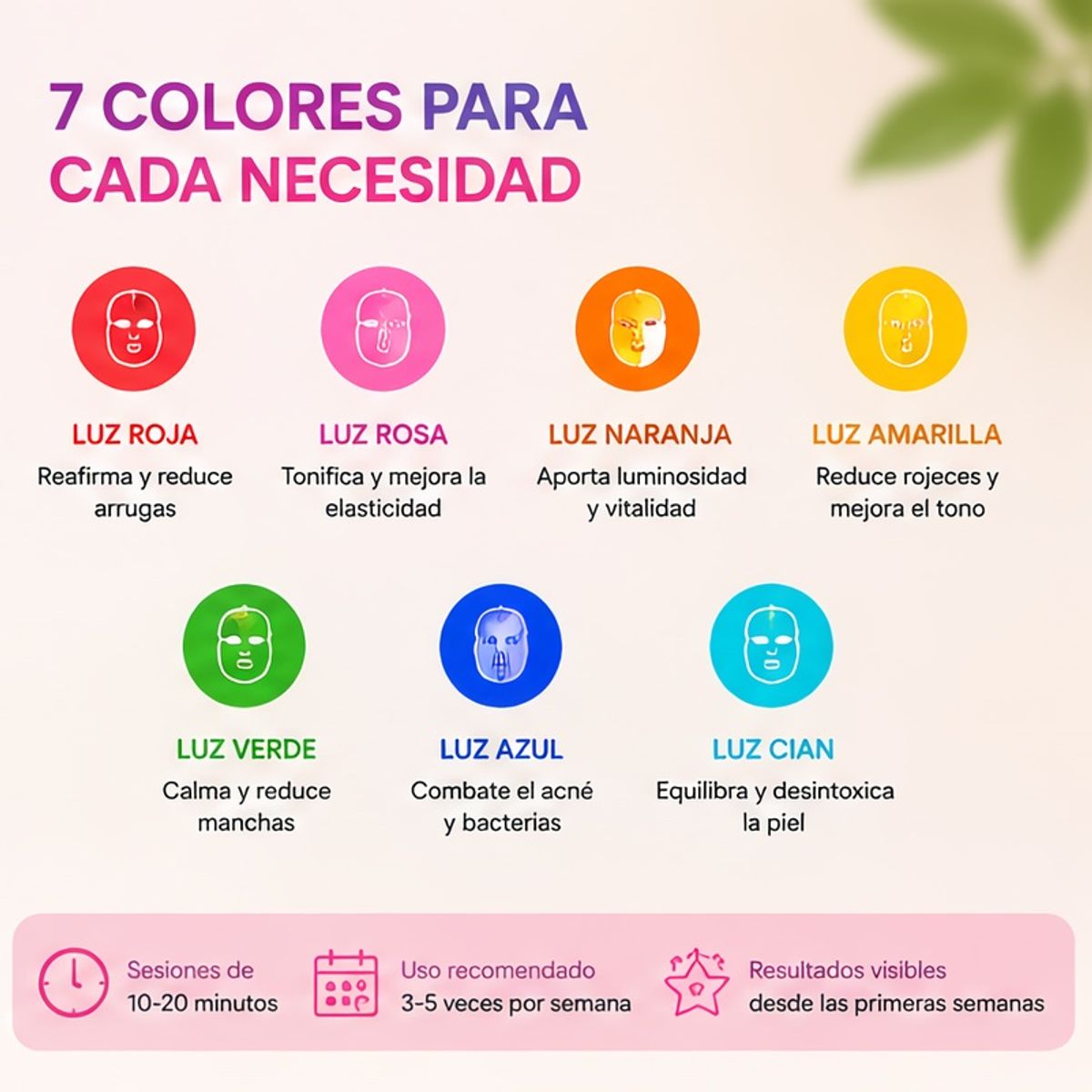 MOVI - Máscara Facial LED 7 Colores Terapia Luz Rejuvenecimiento Facial